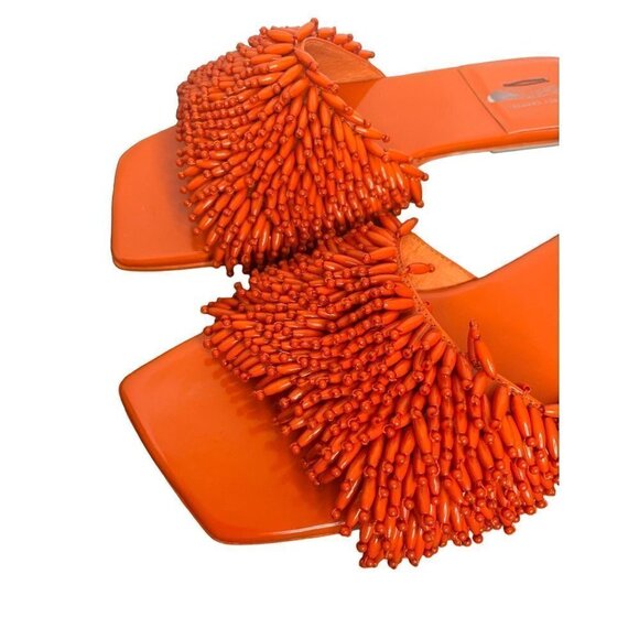 Free People JEFFREY CAMPBELL Orange Beaded Salsa Slip On Sandals Sz 6 NEW Flat - Picture 2 of 5